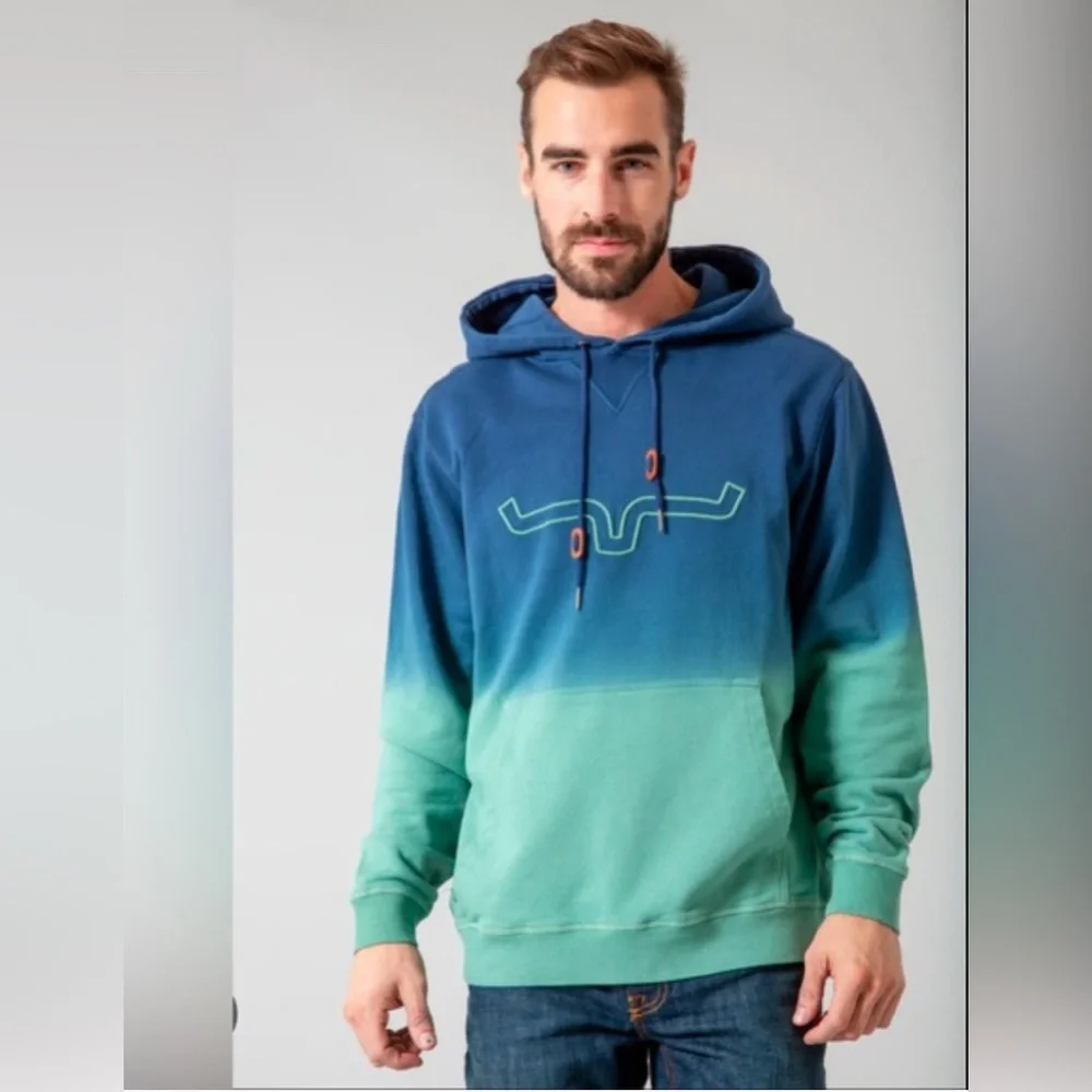 NWT Kimes Ranch Men’s Layton 22 Gradient Blue and Green Hoodie in Beachglass - Picture 1 of 11